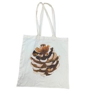 Upcycled Hand Printed Rustic Pinecone 100% Cotton Natural Off White Tote Bag